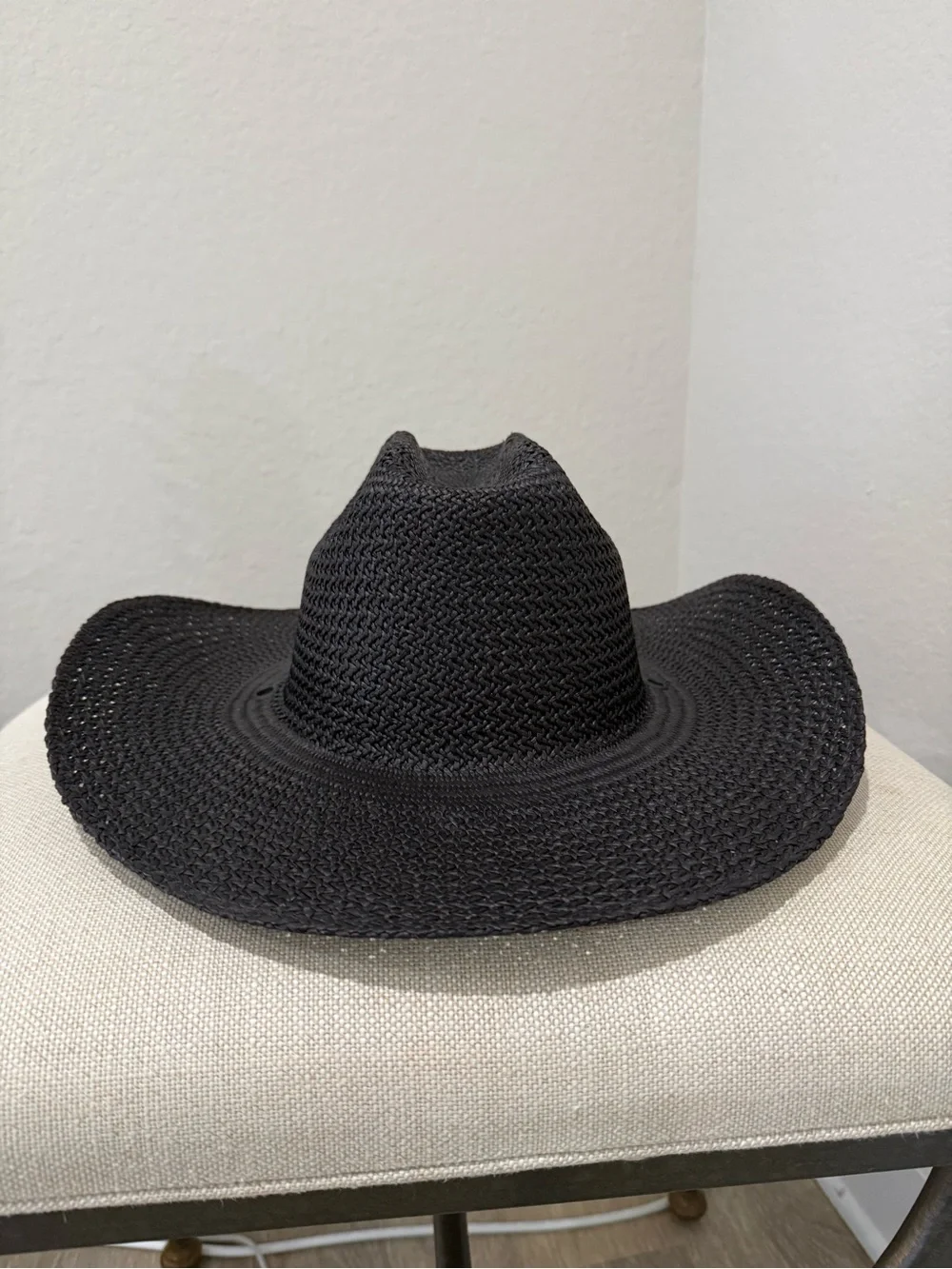 Lack of Color Black straw cowboy hat with wide brim and woven texture